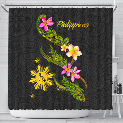 Philippines Filipinos Shower Curtain Philippines Sun And Map Plumeria Tribal