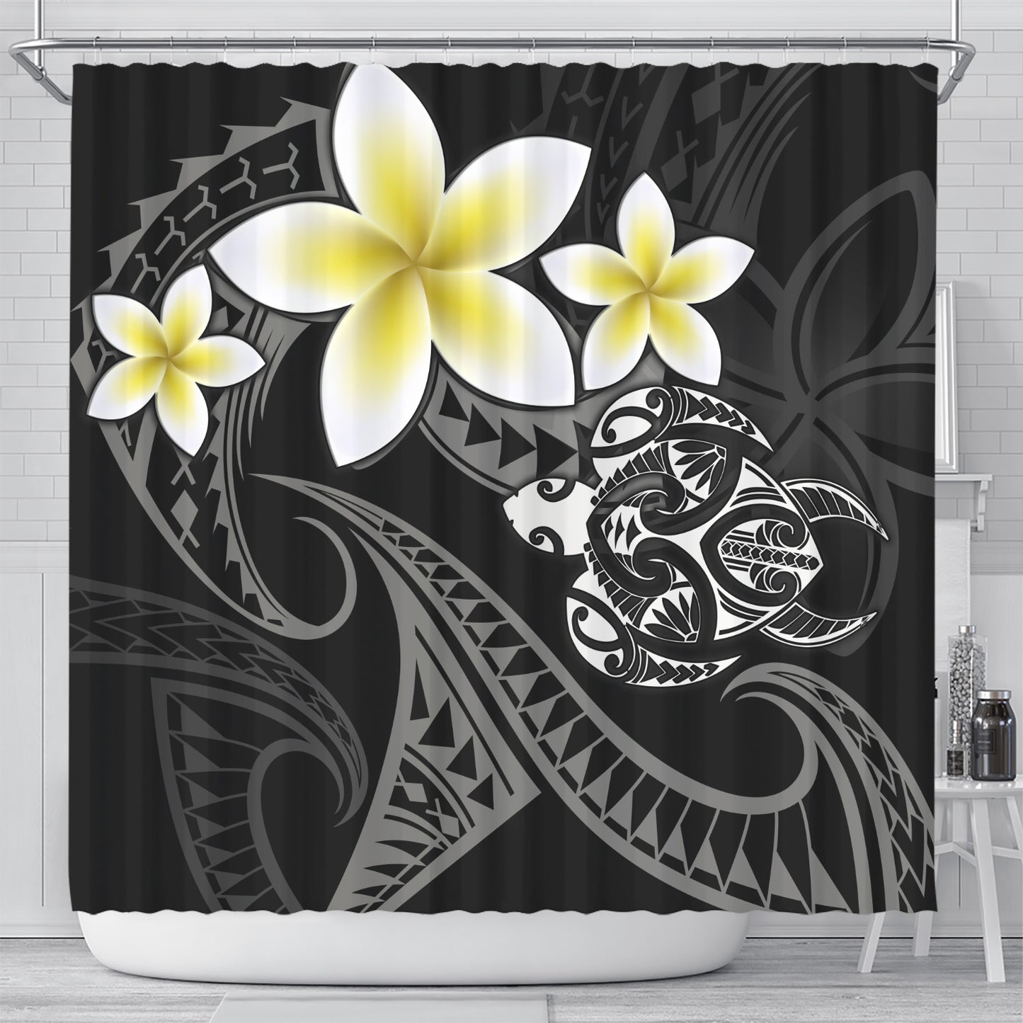 Hawaii Shower Curtain Hawaiian Turtle Honu Plumeria Tribal Tattoo