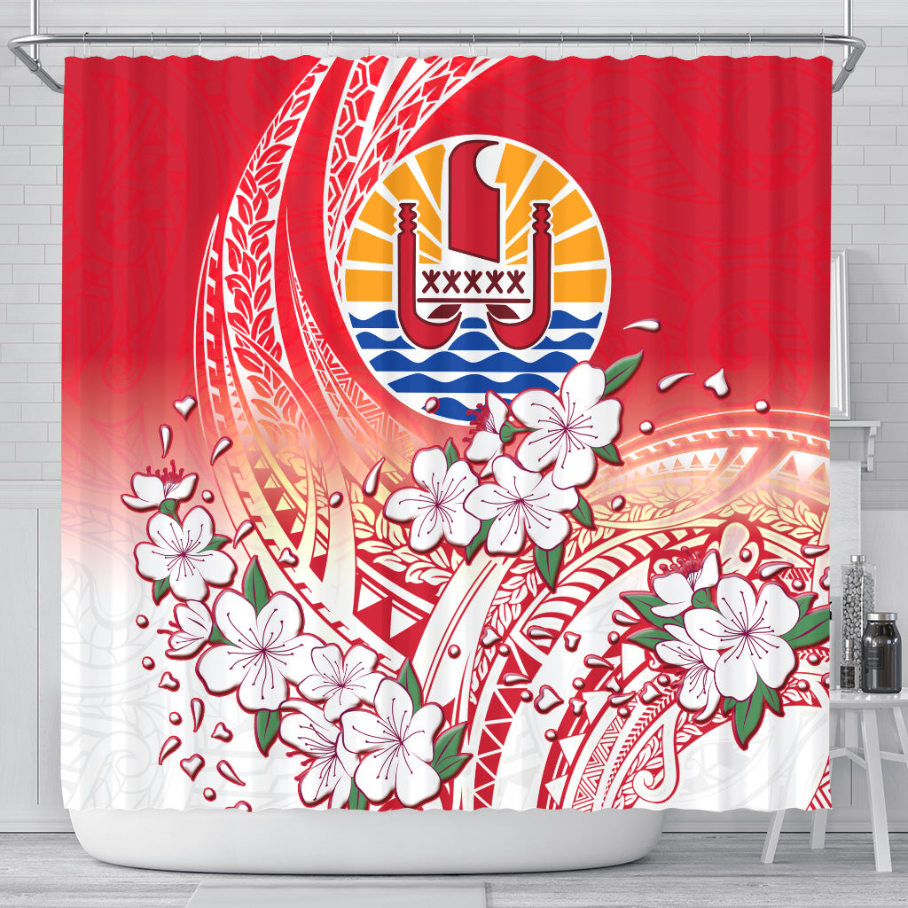 Tahiti Shower Curtain Polynesian Pattern Style White Flowers