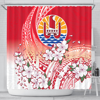 Tahiti Shower Curtain Polynesian Pattern Style White Flowers