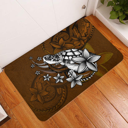 Hawaii Door Mat Sea Turtle With Plumeria Polynesian Patterns Retro Style