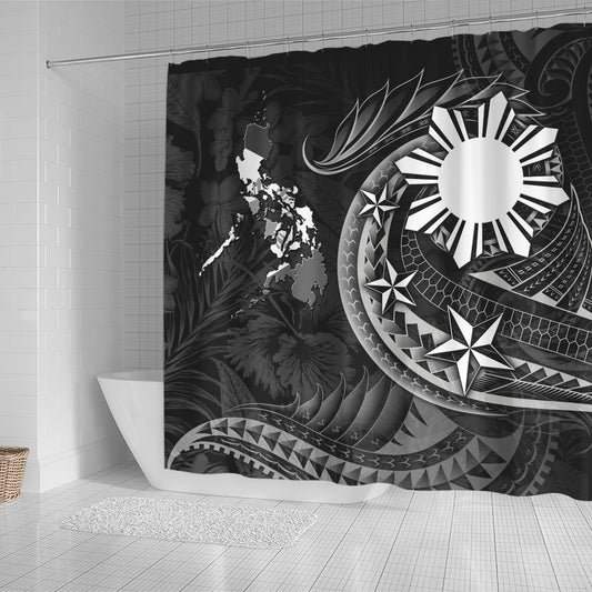Philippines Filipinos Shower Curtain Philippines Sun Tribal Patterns Tropical Flowers Curve Style