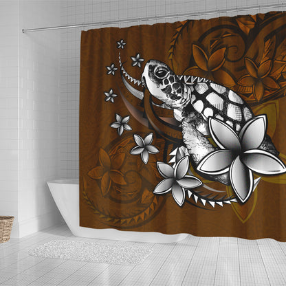 Hawaii Shower Curtain Sea Turtle With Plumeria Polynesian Patterns Retro Style