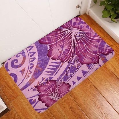 Hawaii Door Mat Polynesian Motif Purple Hibiscus