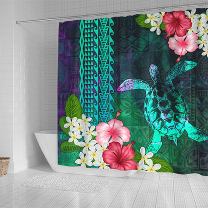 Hawaii Shower Curtain Sea Turtle Abstract Background With Tropical Flowers Hibiscus And Plumeria