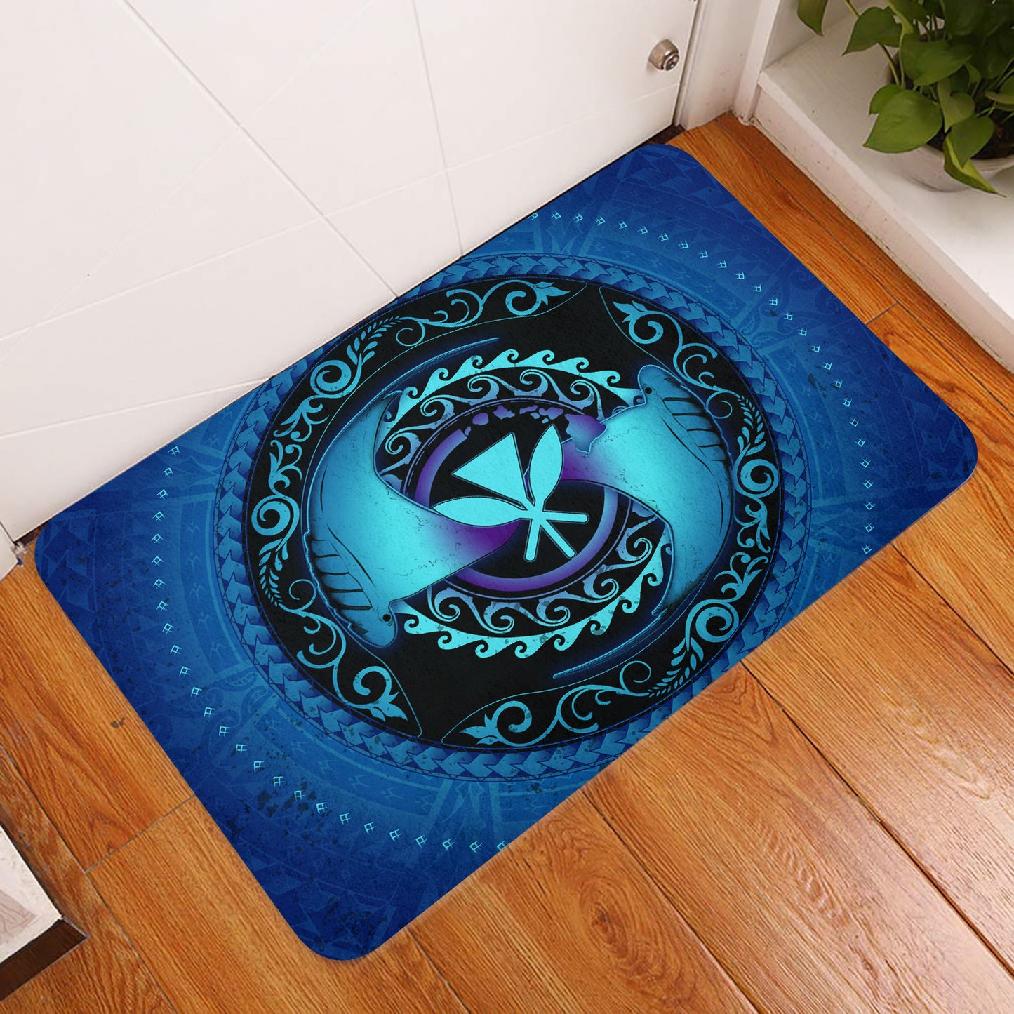 Hawaii Door Mat Manta Ray Couple Polynesian Ocean Style