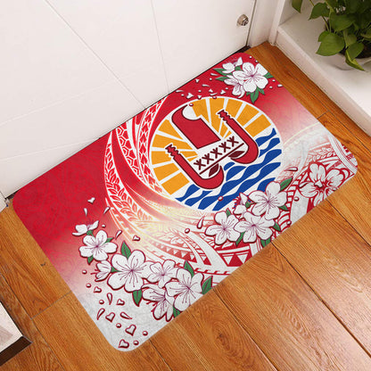 Tahiti Door Mat Polynesian Pattern Style White Flowers