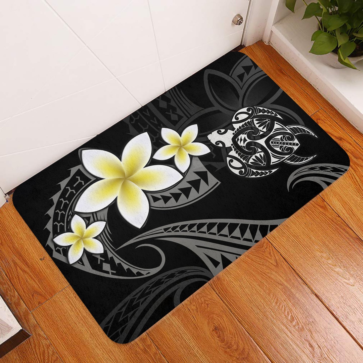Hawaii Door Mat Hawaiian Turtle Honu Plumeria Tribal Tattoo