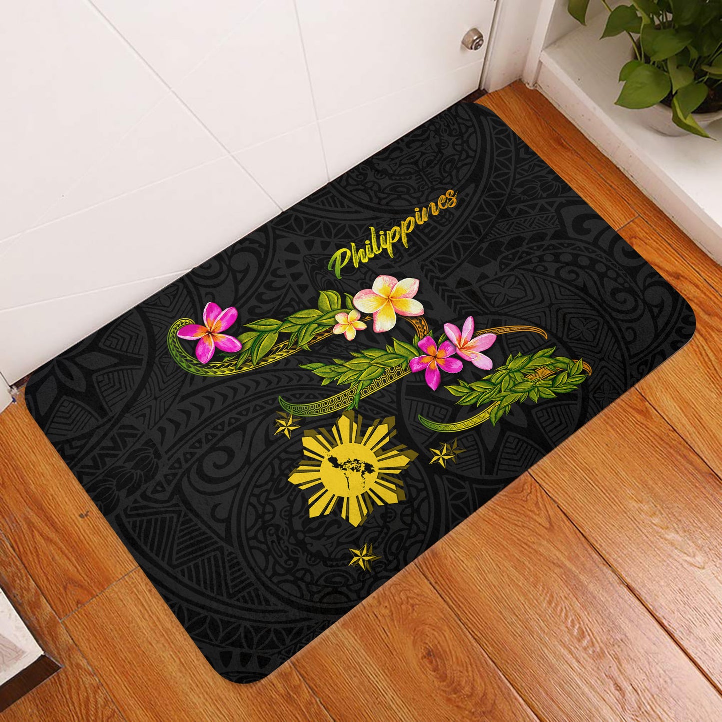 Philippines Filipinos Door Mat Philippines Sun And Map Plumeria Tribal