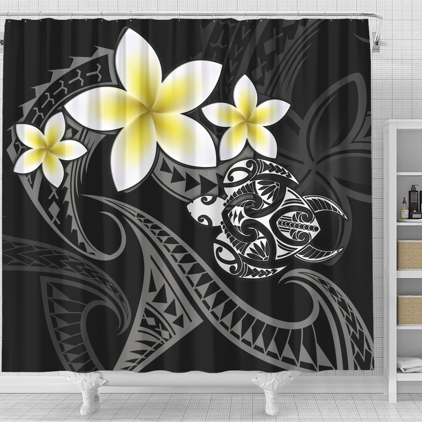 Hawaii Shower Curtain Hawaiian Turtle Honu Plumeria Tribal Tattoo