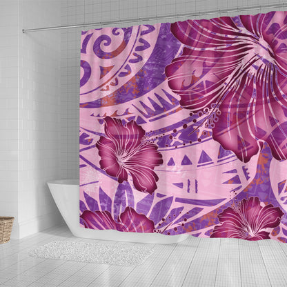 Hawaii Shower Curtain Polynesian Motif Purple Hibiscus