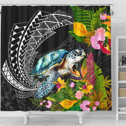 Hawaii Shower Curtain Turtle Ocean Spiral Polynesian Patterns