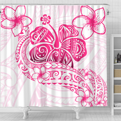 Hawaii Shower Curtain Pink Hibiscus And Plumeria Flowers Polynesian Decor