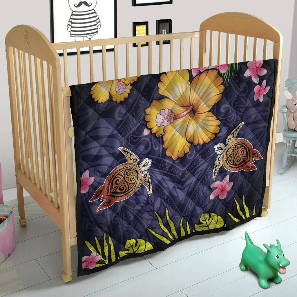 Hawaii Premium Quilt Polynesian Patterns Turtle Couple Hibiscus Plumeria Flowers