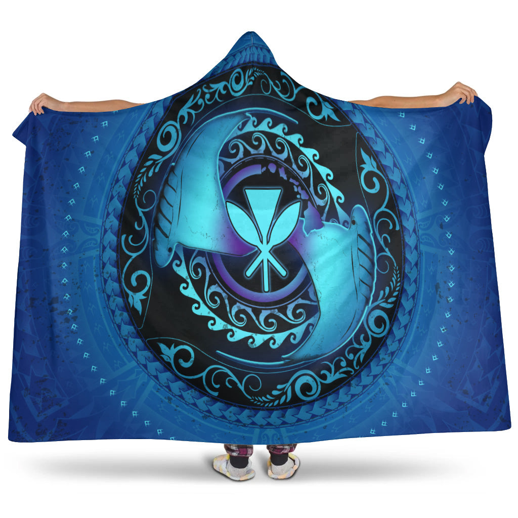 Hawaii Hooded Blanket Manta Ray Couple Polynesian Ocean Style
