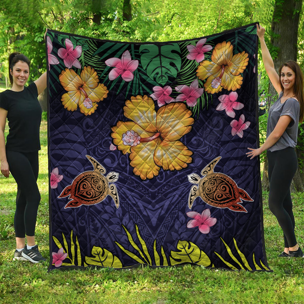 Hawaii Premium Quilt Polynesian Patterns Turtle Couple Hibiscus Plumeria Flowers