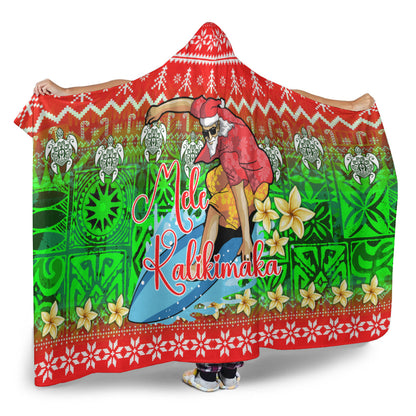 Hawaii Hooded Blanket Santa Surfing Mele Kalikimaka Style