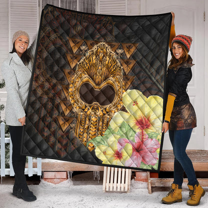 Hawaii Premium Quilt Ikaika Hawaiian With Hibiscus Flowers Retro Style