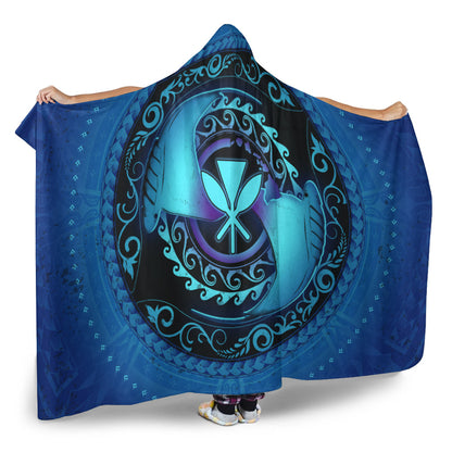 Hawaii Hooded Blanket Manta Ray Couple Polynesian Ocean Style