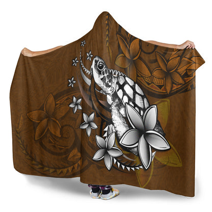 Hawaii Hooded Blanket Sea Turtle With Plumeria Polynesian Patterns Retro Style