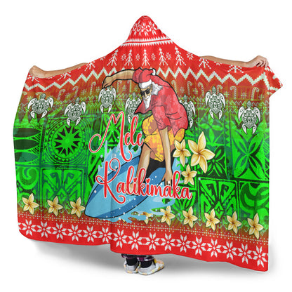 Hawaii Hooded Blanket Santa Surfing Mele Kalikimaka Style