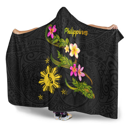 Philippines Filipinos Hooded Blanket Philippines Sun And Map Plumeria Tribal