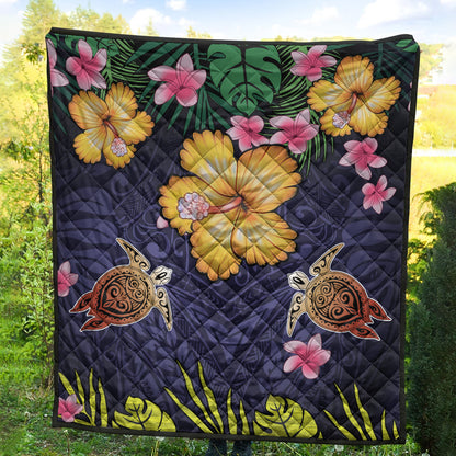 Hawaii Premium Quilt Polynesian Patterns Turtle Couple Hibiscus Plumeria Flowers