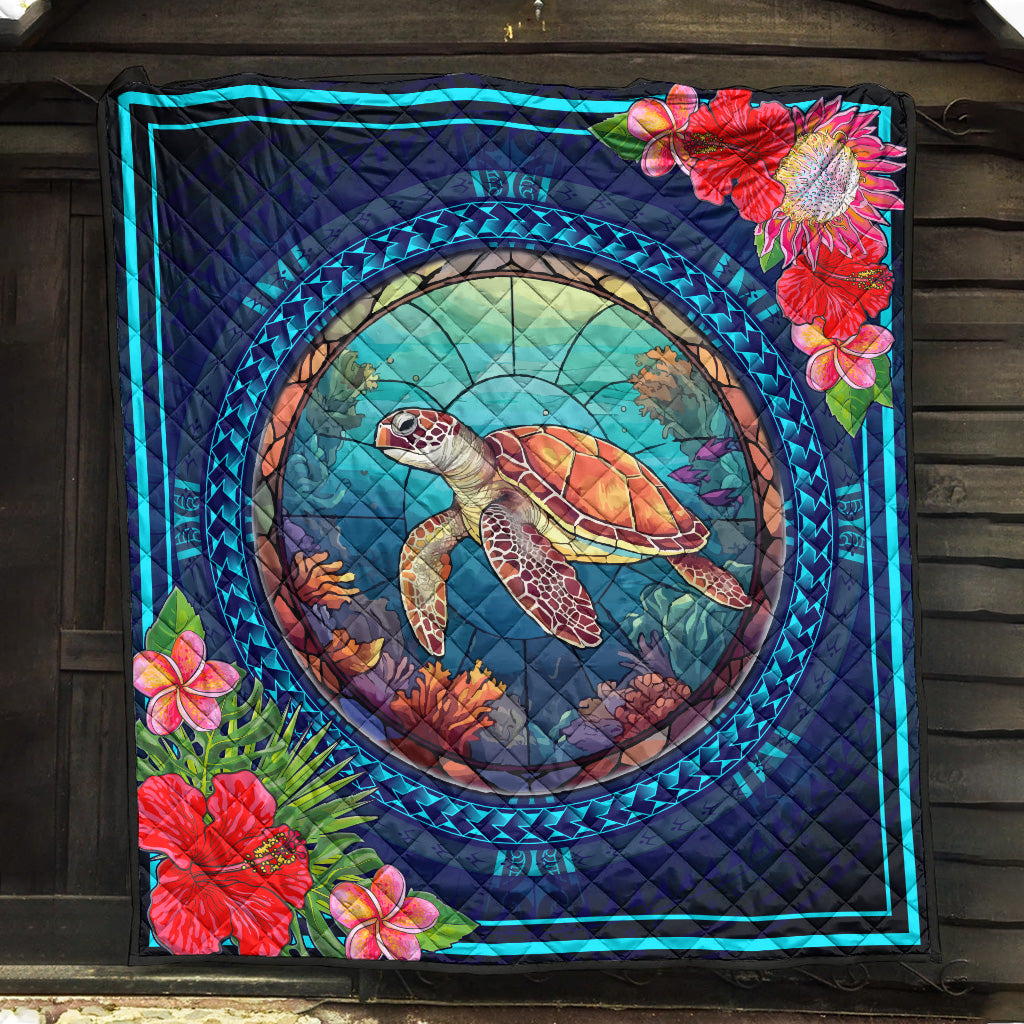Hawaii Premium Quilt Polynesian Patterns Turtle Mascot WaterColor Style