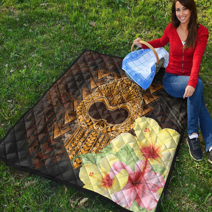 Hawaii Premium Quilt Ikaika Hawaiian With Hibiscus Flowers Retro Style