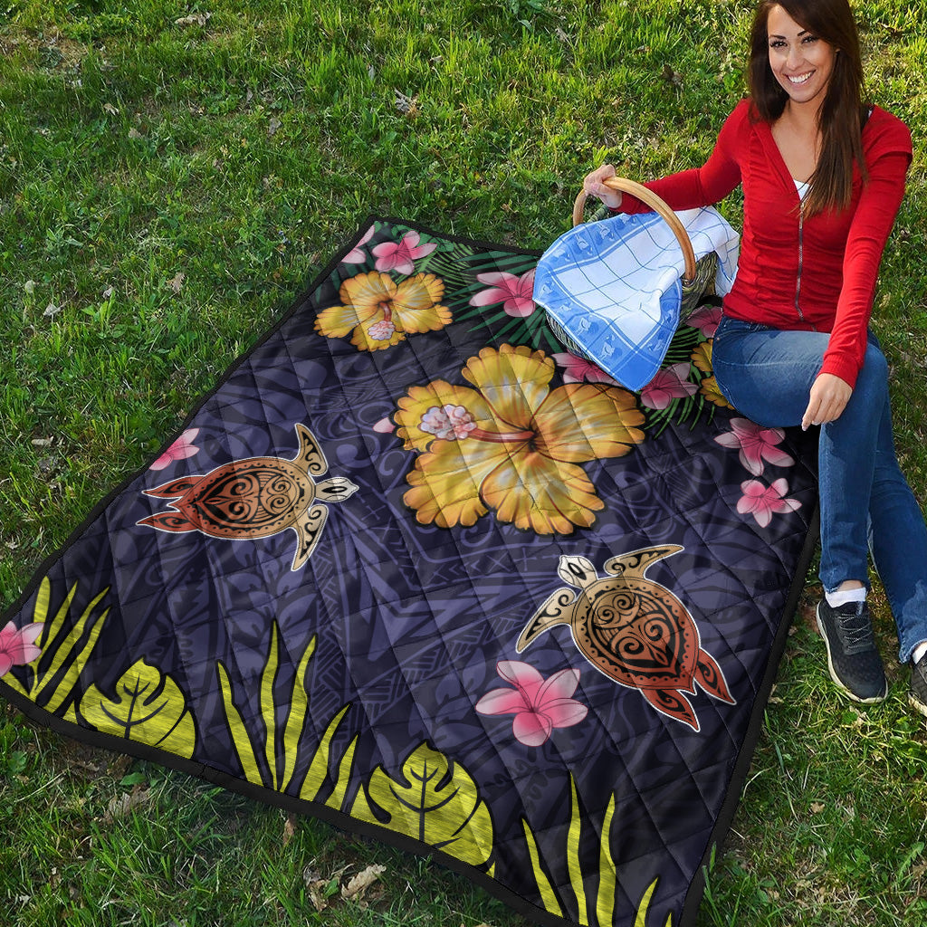 Hawaii Premium Quilt Polynesian Patterns Turtle Couple Hibiscus Plumeria Flowers