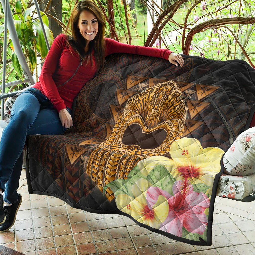 Hawaii Premium Quilt Ikaika Hawaiian With Hibiscus Flowers Retro Style