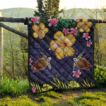Hawaii Premium Quilt Polynesian Patterns Turtle Couple Hibiscus Plumeria Flowers