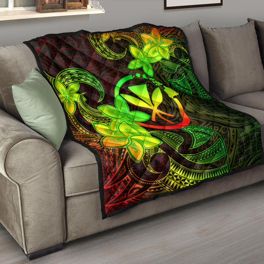 Hawaii Premium Quilt Kanaka Maoli Plumeria Flowers Vintage Style Reggae Colors