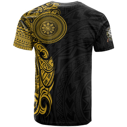 Sarno Kali Shield Filipinos T-Shirt Polynesian Half Sleeve Gold Tattoo With Seal Black