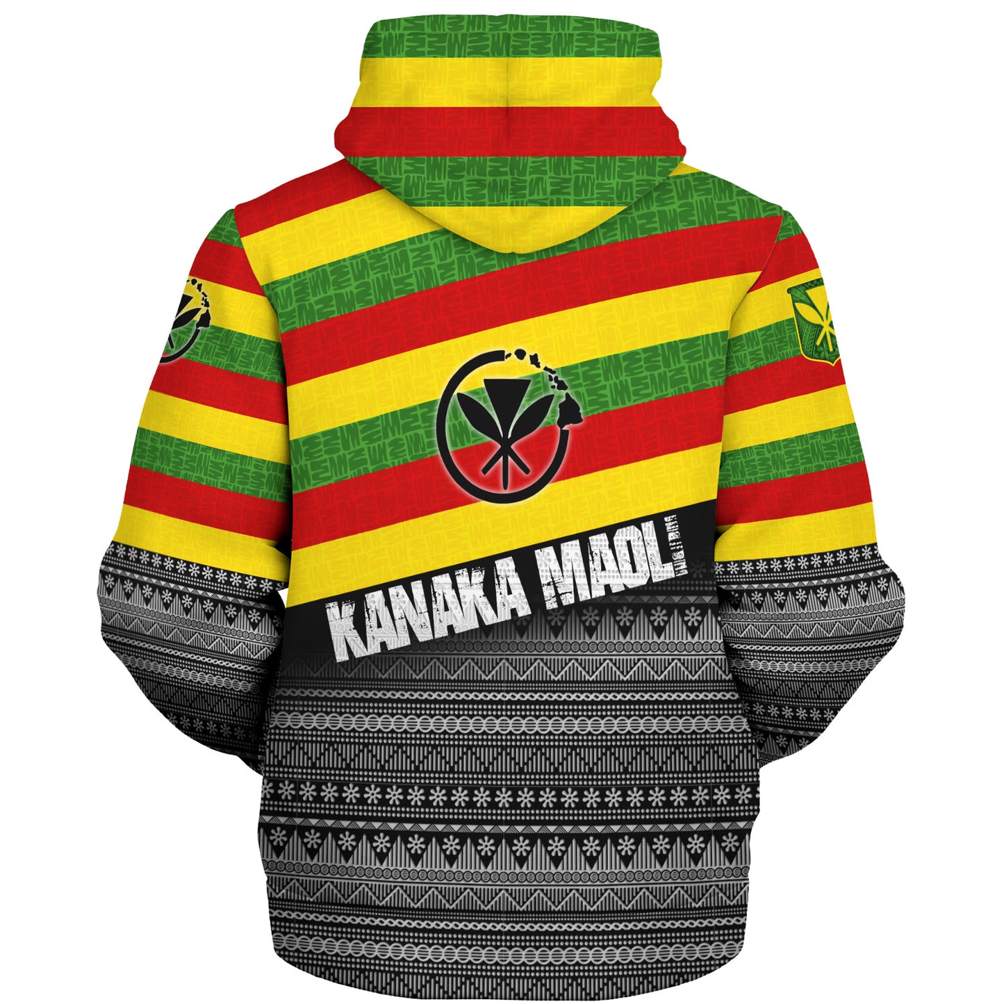Hawaii Sherpa Hoodie Kanaka Maoli Flag Polynesian Tribal Patterns Grunge Style