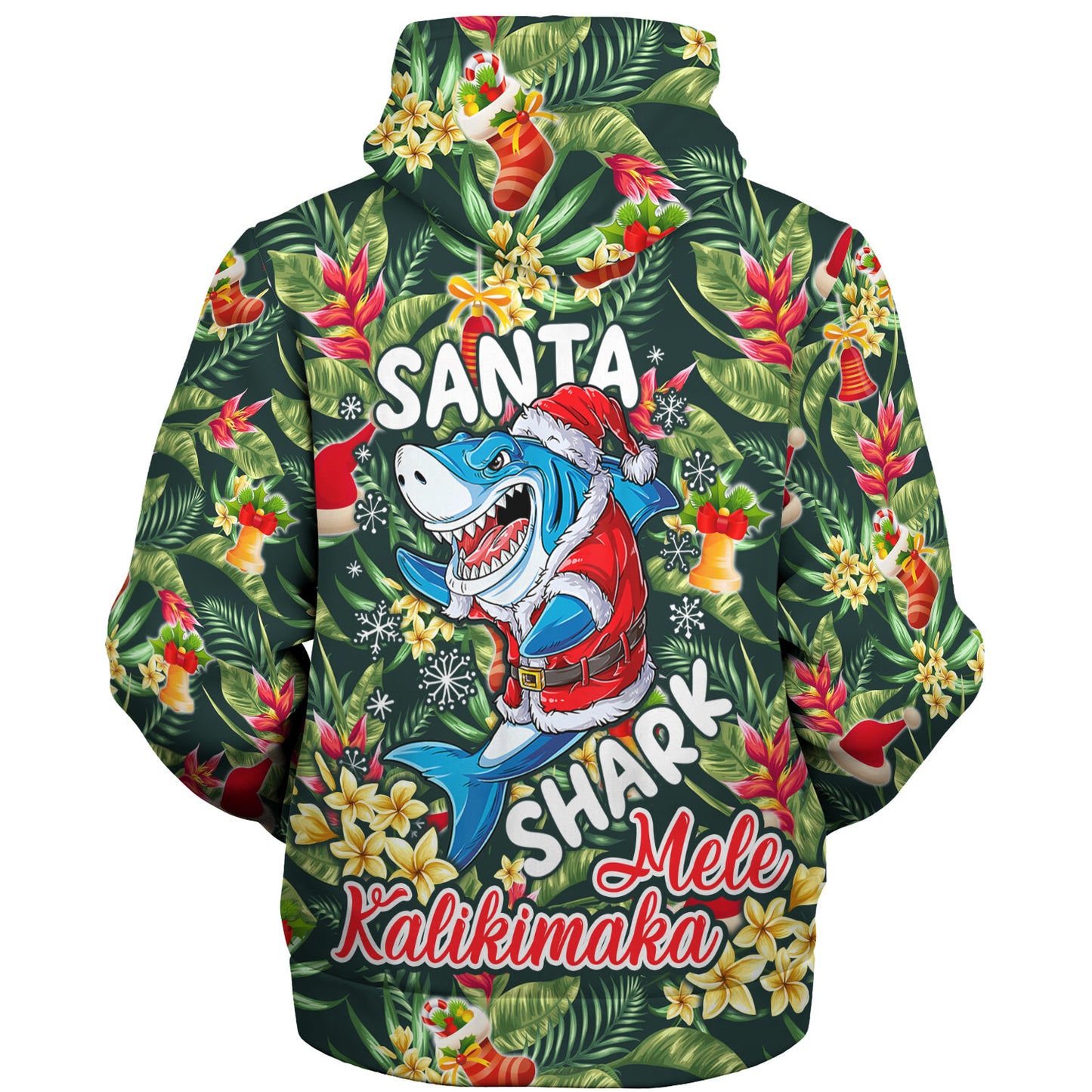 Hawaii Sherpa Hoodie Mele Kalikimaka Santa Shark Tropical Style