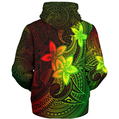 Tahiti Sherpa Hoodie Plumeria Flowers Vintage Style Reggae Colors