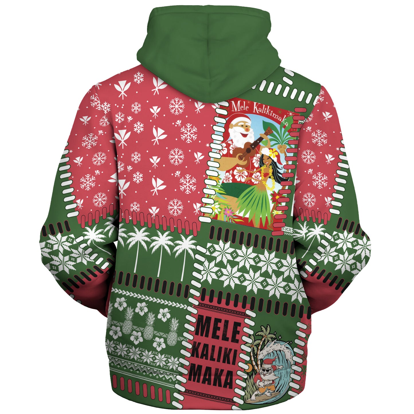 Hawaii Sherpa Hoodie Santa Surfing Mele Kalikimaka Kanaka Maoli