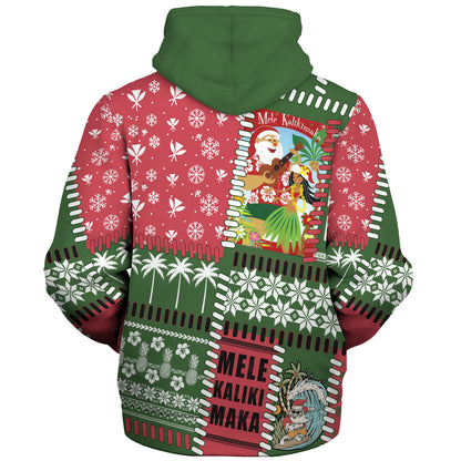 Hawaii Sherpa Hoodie Santa Surfing Mele Kalikimaka Kanaka Maoli