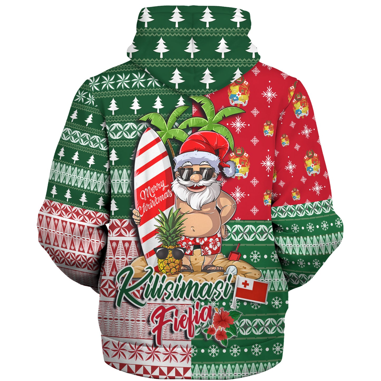 Tonga Sherpa Hoodie Kilisimasi Fiefia Tropical Xmas Patterns
