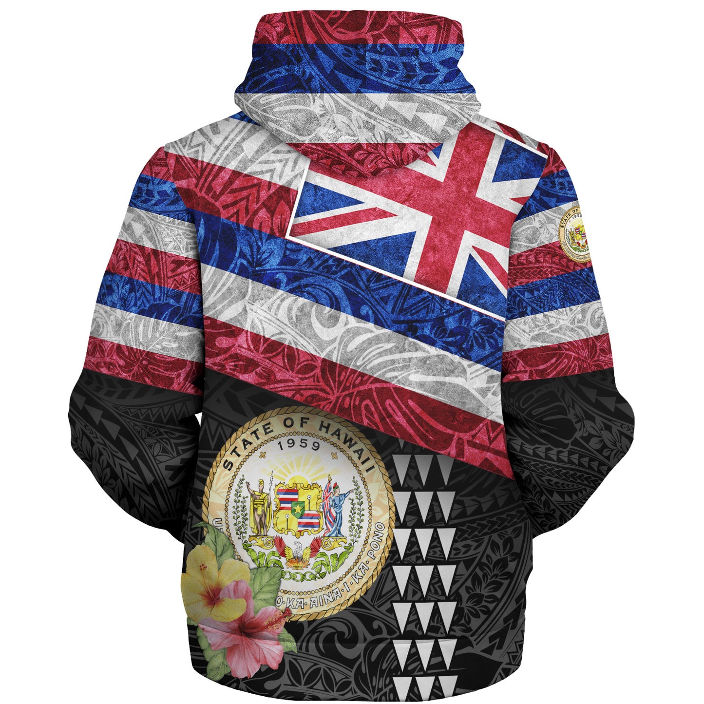 Hawaii Sherpa Hoodie Hawaiian Flag Polynesian Tribal Hibiscus Style