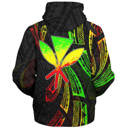 Hawaii Sherpa Hoodie Kanaka Maoli Polynesian Pattern Reggae Color