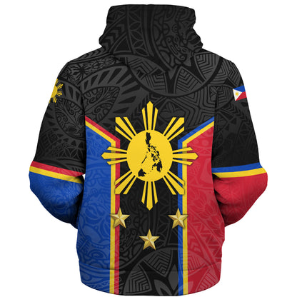 Philippines Filipinos Sherpa Hoodie Philippines Sun Tribal Pattern Style