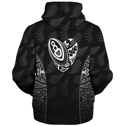 New Zealand Personalized Sherpa Hoodie Rugby Heart Maori Style Silver Fern