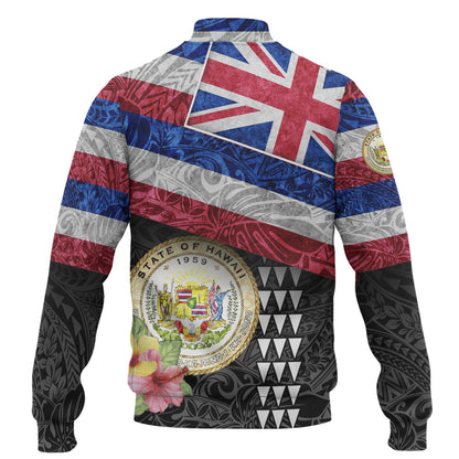 Hawaii Baseball Jacket Hawaiian Flag Polynesian Tribal Hibiscus Style