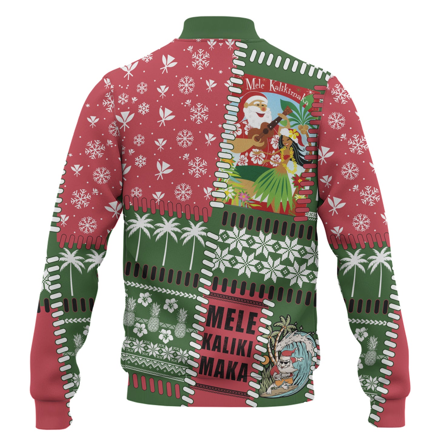 Hawaii Baseball Jacket Santa Surfing Mele Kalikimaka Kanaka Maoli