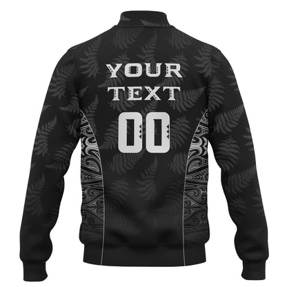 New Zealand Personalized Baseball Jacket Rugby Heart Maori Style Silver Fern