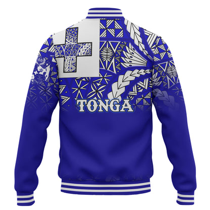Tonga Baseball Jacket - Tonga Blue Color With Traditional Patterns