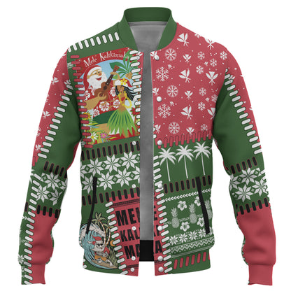 Hawaii Baseball Jacket Santa Surfing Mele Kalikimaka Kanaka Maoli