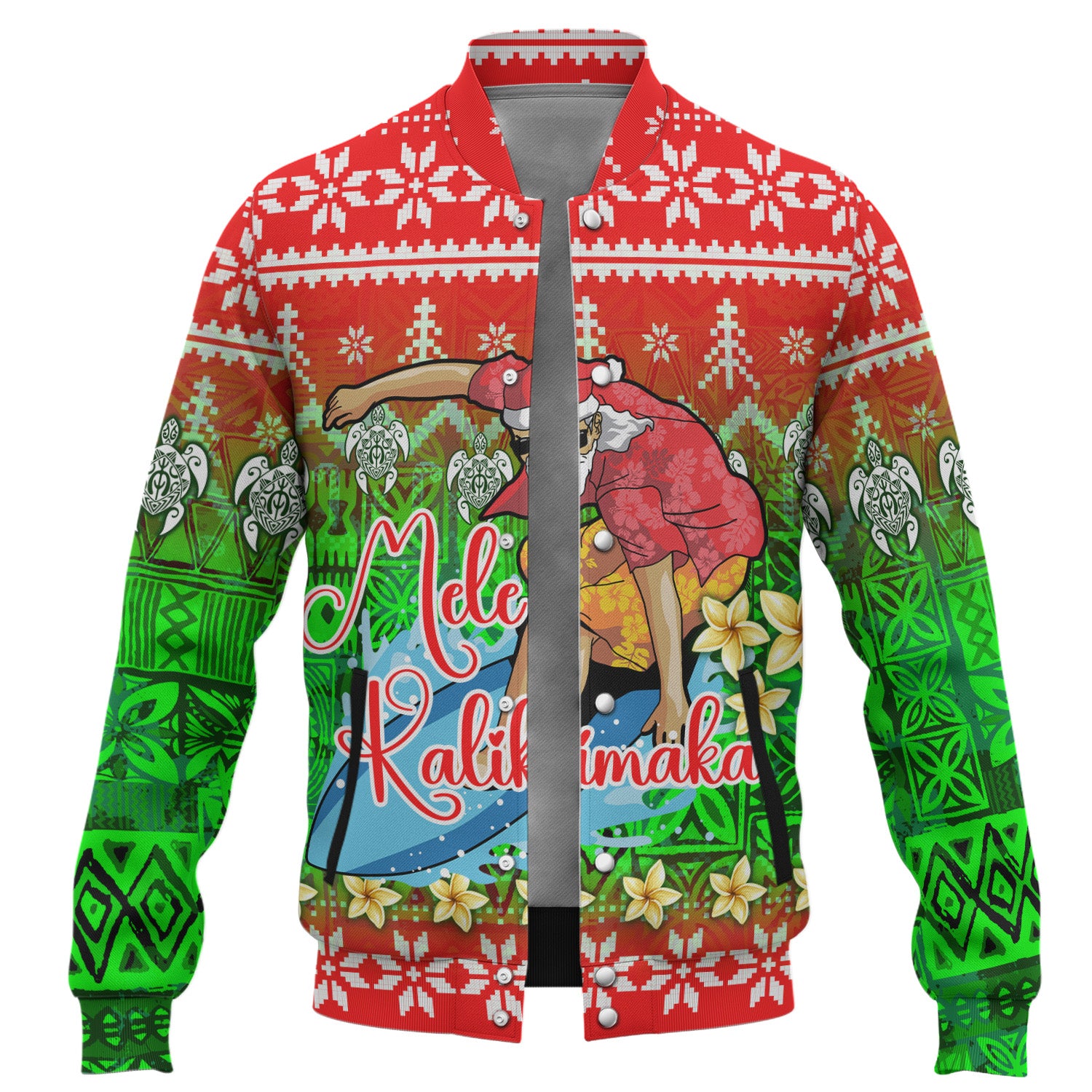 Hawaii Baseball Jacket Santa Surfing Mele Kalikimaka Style